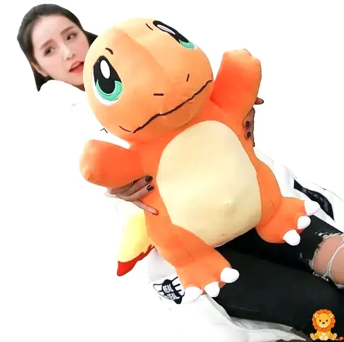 Oversized Charmander plush toy, bright orange color, with a friendly smile and soft, huggable fabric, perfect for cuddling and Pokemon fans. - View 2