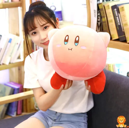 Gökyüzüne bakan sevimli Kirby peluş oyuncak, pembe renk, kabarık ve yumuşak dokulu, çocuk odası dekorasyonu için ideal. - View 2