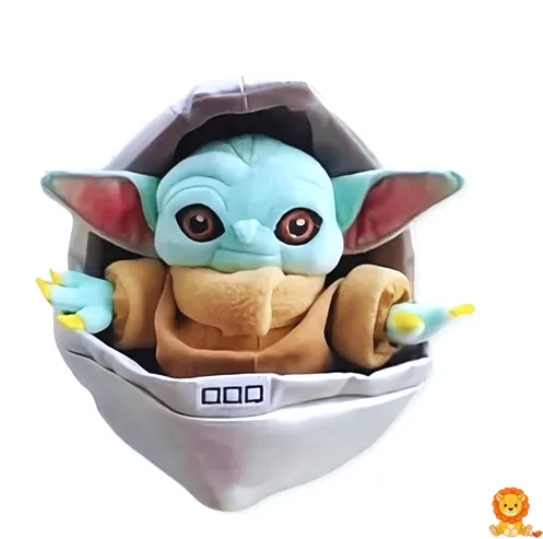 Bébi Yoda plüss a bölcsőjében