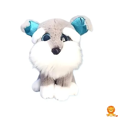ふわふわの灰色のハスキーのぬいぐるみ