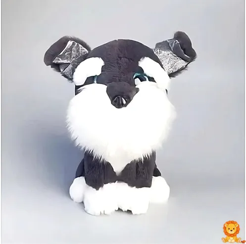 Anak patung anjing husky hitam gebu, dengan bulu yang lembut dan mata yang comel, sesuai untuk dipeluk dan dijadikan teman tidur kanak-kanak dan orang dewasa. - View 2