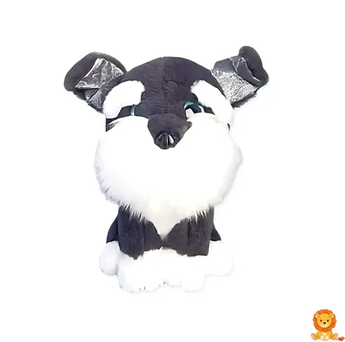 Anak patung anjing husky hitam gebu, dengan bulu yang lembut dan mata yang comel, sesuai untuk dipeluk dan dijadikan teman tidur kanak-kanak dan orang dewasa. - View 1