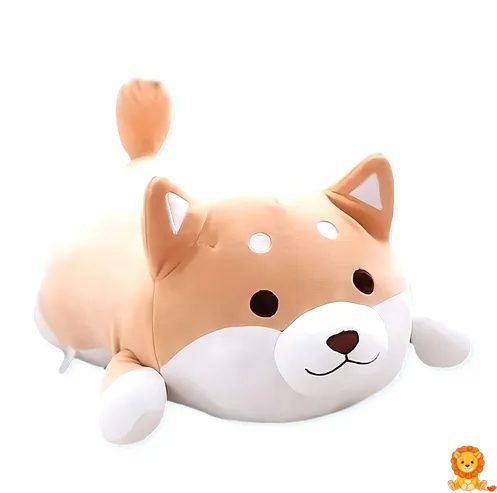 Kawaii brown dog plush with closed eyes
