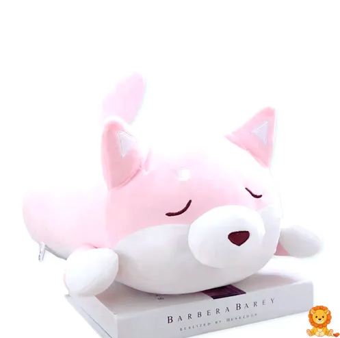 Adorable pink kawaii dog plush with closed eyes, featuring soft, plush material, a gentle expression, and a cuddly design, perfect for snuggling and relaxation. - View 4