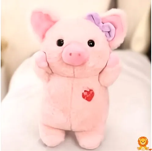 Entzückendes Stoffschwein mit violetter Schleife, weiches Plüschtier in verschiedenen Größen (30cm, 50cm, 80cm), ideal zum Kuscheln und Spielen. - View 2