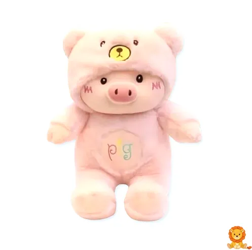 Schwein Plüschtier als Bär verkleidet