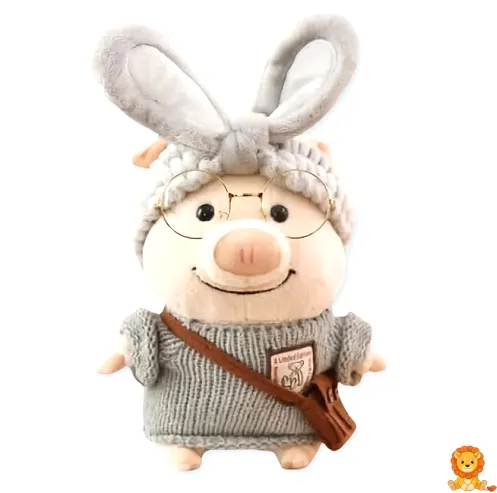 Stoffschwein mit grauem Pullover