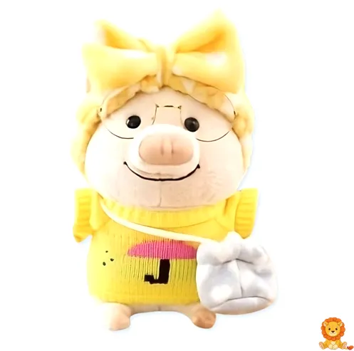 Stoffschwein mit gelbem Pullover