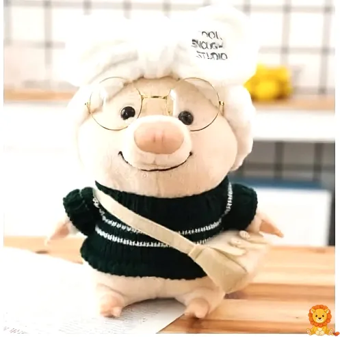 Entzückendes Stoffschwein mit einem stilvollen schwarzen Pulli, weiche Füllung, freundliches Gesicht, ideal zum Kuscheln und als dekoratives Element. - View 2