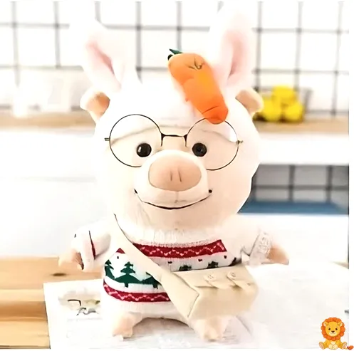 Weihnachtliches Schweinchen Plüschtier mit rotem Weihnachtspullover, gestrickt mit Schneeflockenmuster, kuschelig und weich, ideales Weihnachtsgeschenk für Kinder und Erwachsene. - View 2