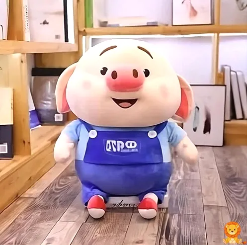 Plüsch Schwein Handwerker mit blauem Overall, Werkzeugkasten und freundlichem Gesichtsausdruck, verschiedene Größen erhältlich. - View 3