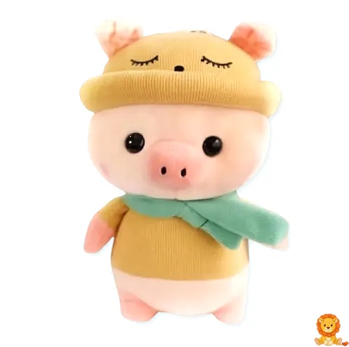 Schwein Plüschtier mit gelbem Outfit