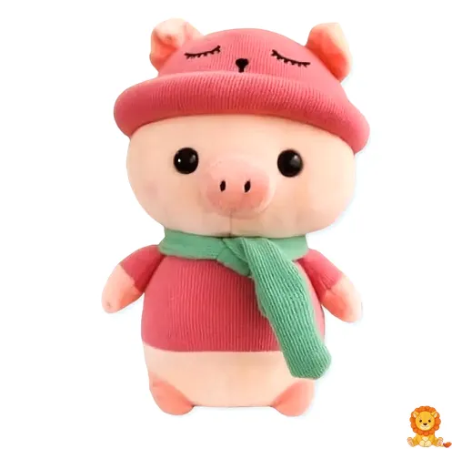 Stoffschwein mit rosa Outfit
