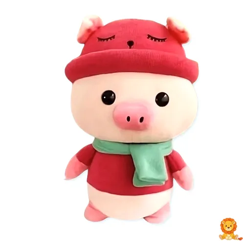 Stoffschwein mit rotem Outfit