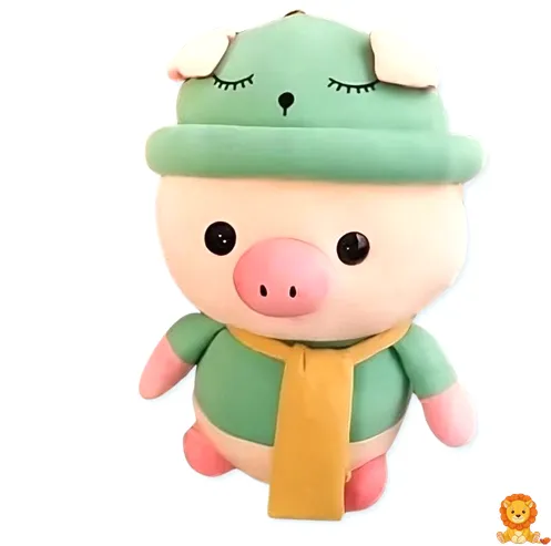 Stoffschwein mit grünem Outfit