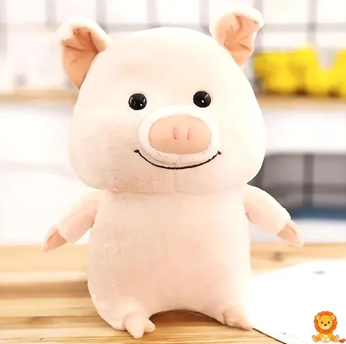 Entzückendes, glückliches Schwein Plüschtier mit rosafarbenem Fell, aufgestickten Augen und einem breiten Lächeln, ideal zum Kuscheln und Liebhaben. - View 2
