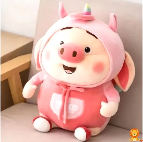 Entzückendes rosa Kawaii-Schweinchen, ein weiches und kuscheliges Stofftier mit großen, ausdrucksstarken Augen und einem verspielten Lächeln, perfekt zum Kuscheln und Liebhaben. - View 2