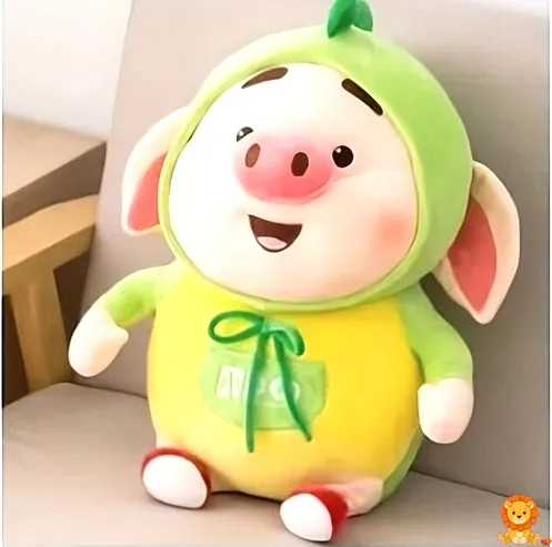 Entzückendes grünes Kawaii Schweinchen Plüschtier, superweich und kuschelig, mit niedlichen Details, erhältlich in verschiedenen Größen. - View 2