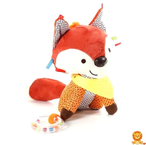 Kleurrijke hangende vosknuffel met vrolijke kleuren en een zachte textuur, perfect voor kinderkamer decoratie en knuffelplezier. - View 2