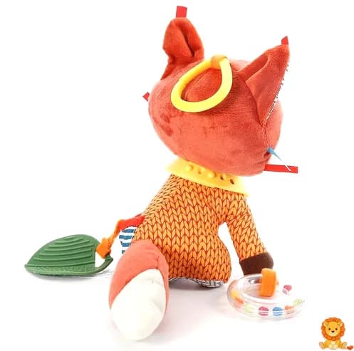 Kleurrijke hangende vosknuffel met vrolijke kleuren en een zachte textuur, perfect voor kinderkamer decoratie en knuffelplezier. - View 4