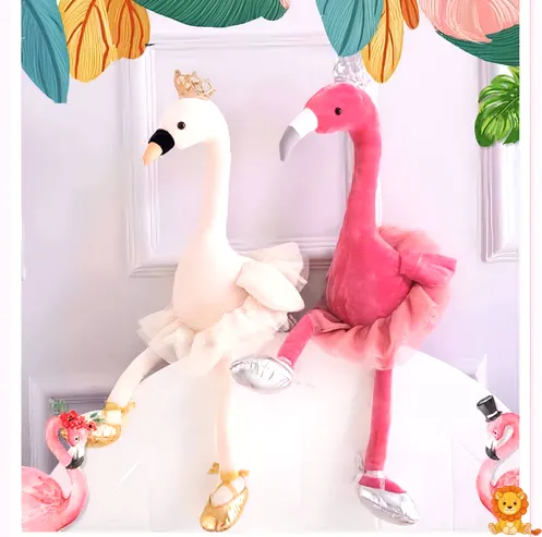 Peluche Flamenco Rosa Blanco de felpa suave, con largas patas y pico detallado, perfecto para abrazar y decorar cualquier habitación. - View 2