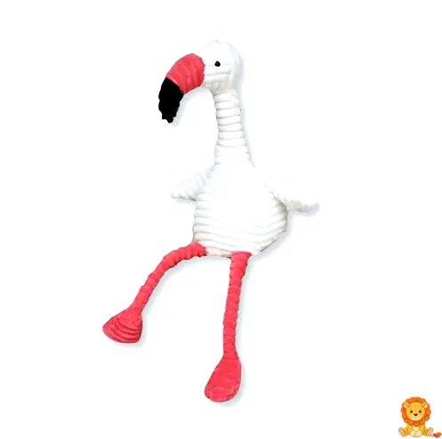 Flamenco rosa de peluche en algodón blanco acanalado