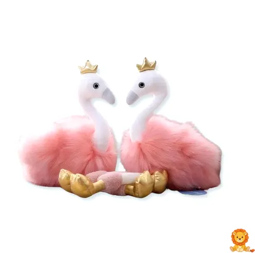 Peluche de flamenco rosa de pelo largo