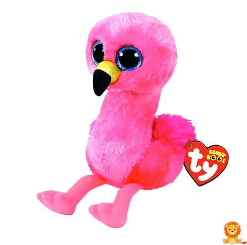 Peluche flamenco rosa TY, con grandes ojos brillantes y plumaje suave, perfecto para abrazar y decorar cualquier habitación infantil. - View 2