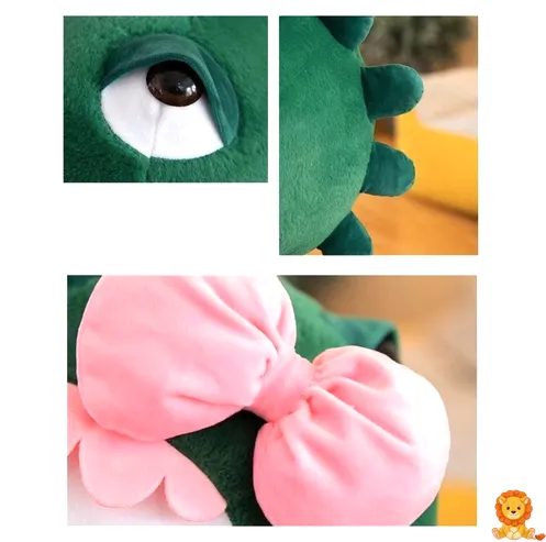 可爱恐龙Hello Kitty毛绒玩具，穿着绿色恐龙服装，柔软舒适，适合儿童和成人，带来无限乐趣。 - View 3