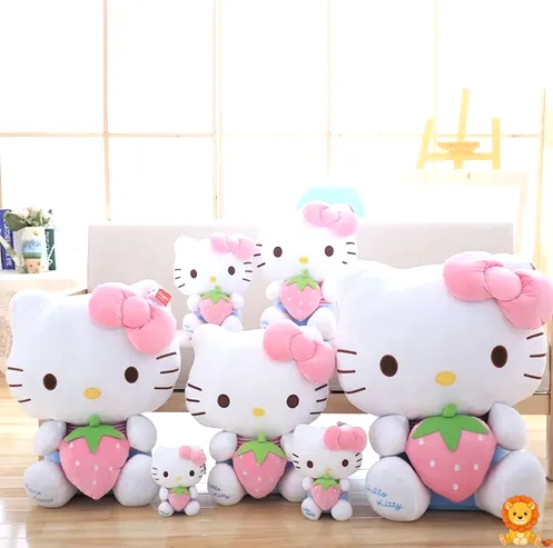 Plišasta Hello Kitty jagoda, mehka in prijetna igrača v obliki jagode, z ikonično Hello Kitty mačko, popolna za objemanje in igro. - View 2