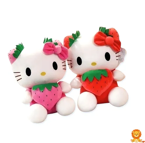 Мила плюшева іграшка Hello Kitty з полуничкою Kawaii, з вишитими деталями, м'яка та приємна на дотик, ідеальна для обіймів та прикраси дитячої кімнати. - View 3
