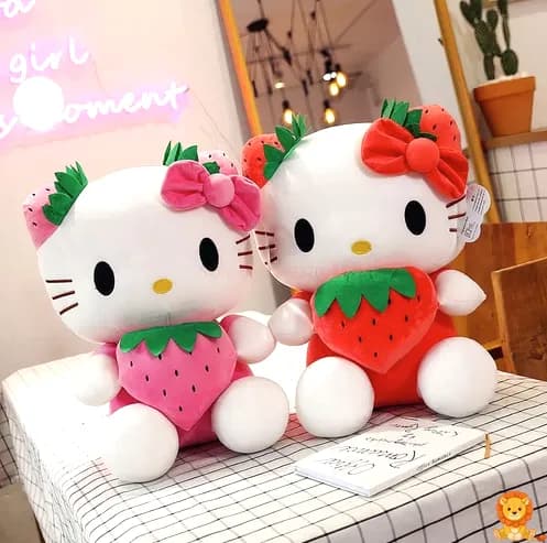 Мила плюшева іграшка Hello Kitty з полуничкою Kawaii, з вишитими деталями, м'яка та приємна на дотик, ідеальна для обіймів та прикраси дитячої кімнати. - View 7