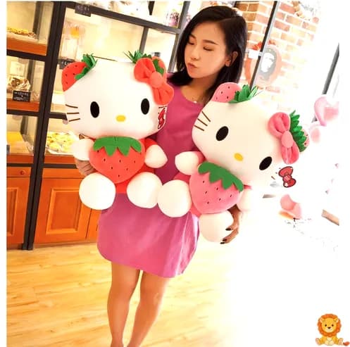 Мила плюшева іграшка Hello Kitty з полуничкою Kawaii, з вишитими деталями, м'яка та приємна на дотик, ідеальна для обіймів та прикраси дитячої кімнати. - View 5