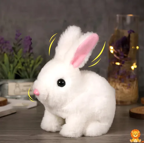 Elektrický Veľkonočný zajačik Peluche v bielej farbe, interaktívna hračka s pohybom a zvukmi, ideálny darček pre deti na Veľkú noc alebo narodeniny. - View 2