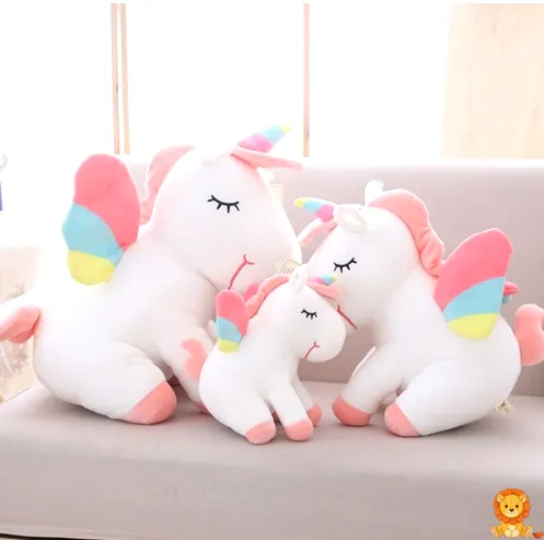 ตุ๊กตาผ้ายูนิคอร์นสีขาวมีแผงคอและหางเป็นสีรุ้ง นุ่มเป็นพิเศษ น่ารัก และเหมาะสำหรับการกอด - View 4