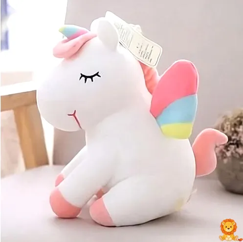 ตุ๊กตาผ้ายูนิคอร์นสีขาวมีแผงคอและหางเป็นสีรุ้ง นุ่มเป็นพิเศษ น่ารัก และเหมาะสำหรับการกอด - View 3