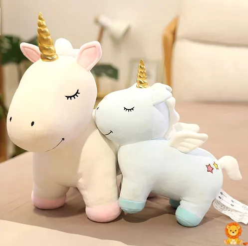 ตุ๊กตายูนิคอร์นสีฟ้า นุ่มนิ่ม น่ากอด ขนฟูละเอียด ดวงตากลมโต ปีกสีรุ้ง เหมาะสำหรับเป็นเพื่อนเล่นหรือตกแต่งห้อง - View 2