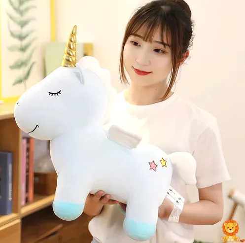 ตุ๊กตายูนิคอร์นสีฟ้า นุ่มนิ่ม น่ากอด ขนฟูละเอียด ดวงตากลมโต ปีกสีรุ้ง เหมาะสำหรับเป็นเพื่อนเล่นหรือตกแต่งห้อง - View 3