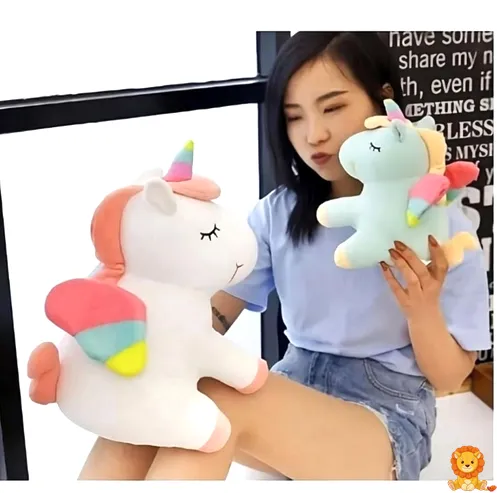 彩虹蓝独角兽毛绒玩具，柔软可爱，色彩鲜艳，有25cm、40cm和55cm三种尺寸可选，是儿童和成人的理想拥抱伴侣。 - View 3