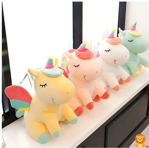 ตุ๊กตายูนิคอร์นสีเหลืองรุ้ง, ขนนุ่มพิเศษ, มีแผงคอสีรุ้งและเขา, ขนาด 25 ซม., 40 ซม., และ 55 ซม., เหมาะสำหรับเด็กและนักสะสม - View 2