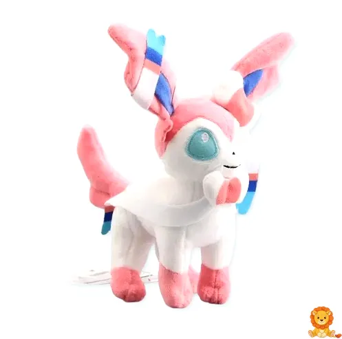 Adorable Nymphali (Sylveon) plush featuring soft pink and white fur, flowing ribbons, and detailed facial features, perfect for cuddling and display. - View 2