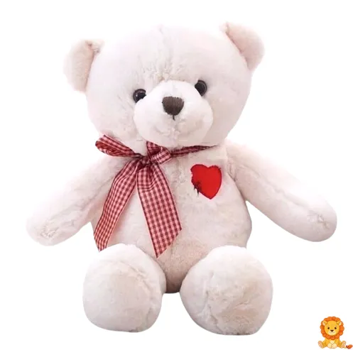 Tierno peluche de oso blanco sosteniendo un corazón rojo, ideal para expresar amor y afecto, disponible en diferentes tamaños. - View 1