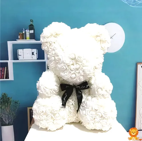 Adorable White Flower Bear Plush with a soft, cuddly texture and delicate floral accents. Available in 25cm and 40cm sizes, a perfect gift for any occasion. - View 2