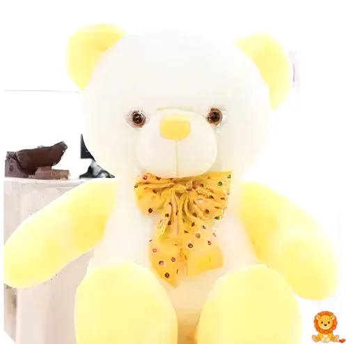 Ursuleț de pluș galben kawaii, cu ochi mari și expresie zâmbitoare, perfect pentru îmbrățișări și decorarea camerei. - View 2