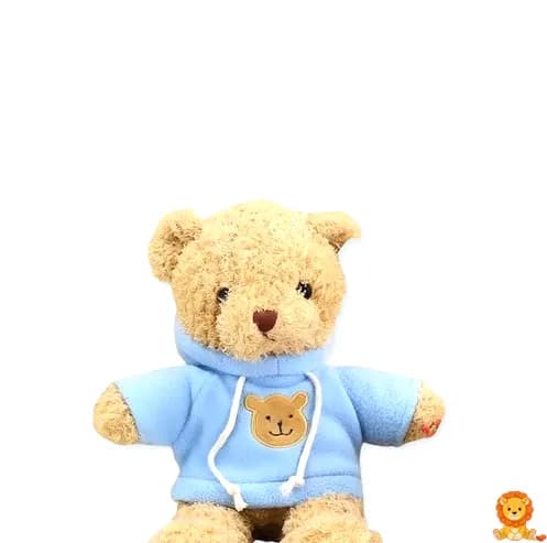 파란색 스웨터를 입은 귀여운 곰인형. 부드러운 털과 사랑스러운 디자인이 특징입니다. - View 1