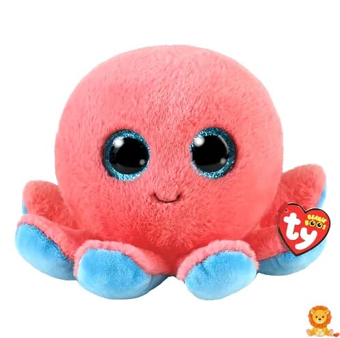 Peluche pulpo coral adorable, con tentáculos suaves y ojos grandes y expresivos, perfecto para abrazar y decorar cualquier espacio. - View 2