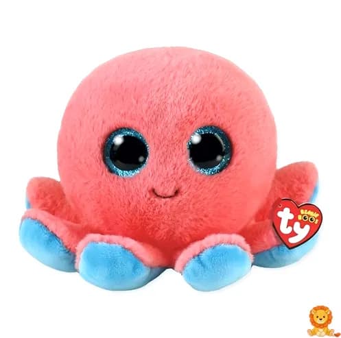 Peluche pulpo coral adorable, con tentáculos suaves y ojos grandes y expresivos, perfecto para abrazar y decorar cualquier espacio. - View 1