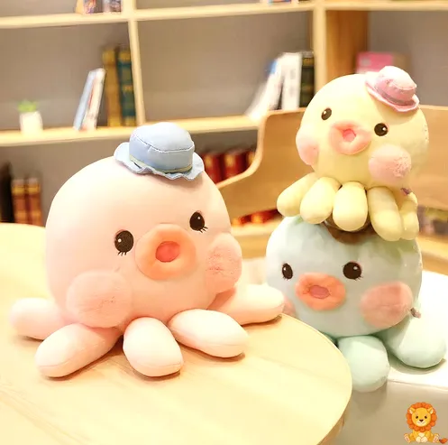 사랑스러운 푸른색 카와이 문어 인형, 20cm, 30cm, 40cm 크기로 제공. 부드러운 플러시 소재와 귀여운 표정이 특징이며, 아이들과 어른 모두에게 완벽한 선물입니다. - View 2