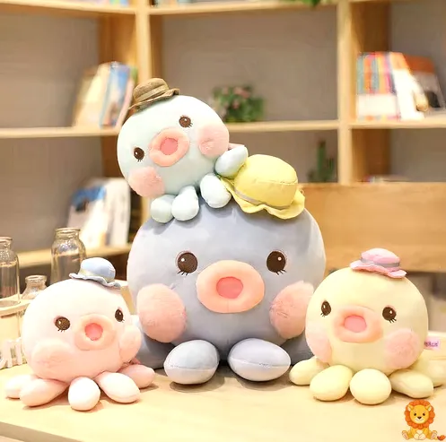 사랑스러운 푸른색 카와이 문어 인형, 20cm, 30cm, 40cm 크기로 제공. 부드러운 플러시 소재와 귀여운 표정이 특징이며, 아이들과 어른 모두에게 완벽한 선물입니다. - View 5