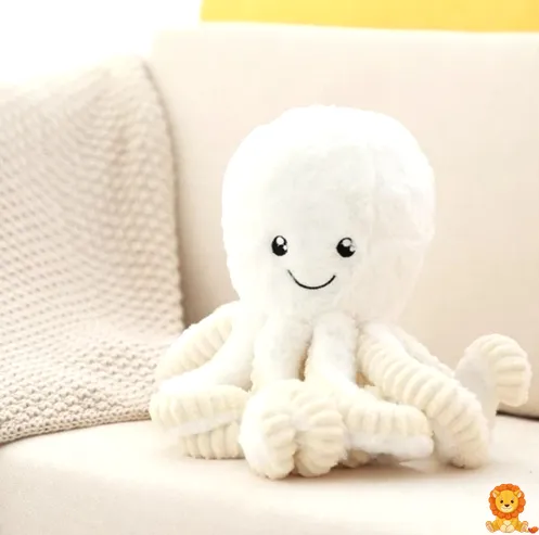 사랑스러운 흰색 문어 인형, 18cm 크기, 웃는 얼굴과 큰 눈, 매우 부드러운 소재, 어린이와 성인 모두에게 적합한 포근한 친구. - View 10